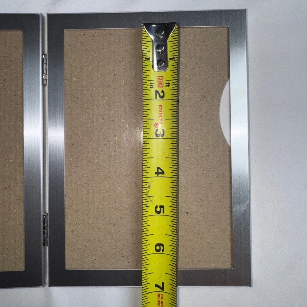 Brushed Silver Metal Double Picture Frames Hinged 5x7 Set of 2 Modern Decor